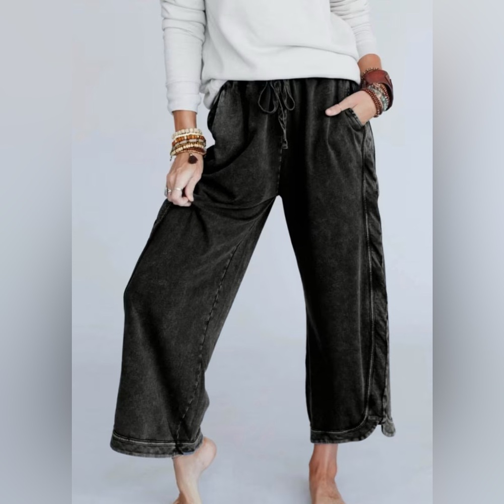 Three Bird Nest SO COMFY WIDE LEG PANT CROPPED, Size MEDIUM, Charcoal